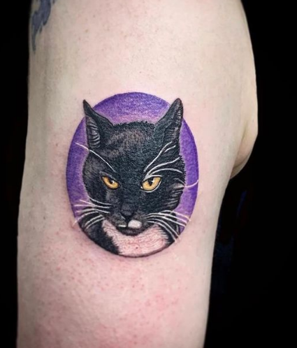 Cat Portrait Circular Tattoo