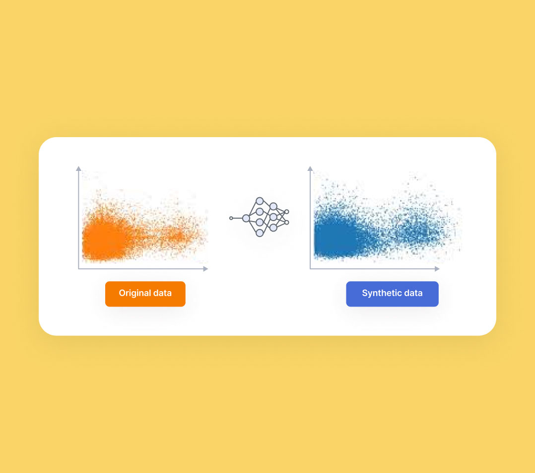 Illustration shows original data and synthetic data side by side looking identical. 