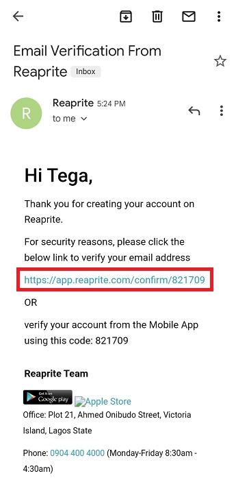 Email verification link