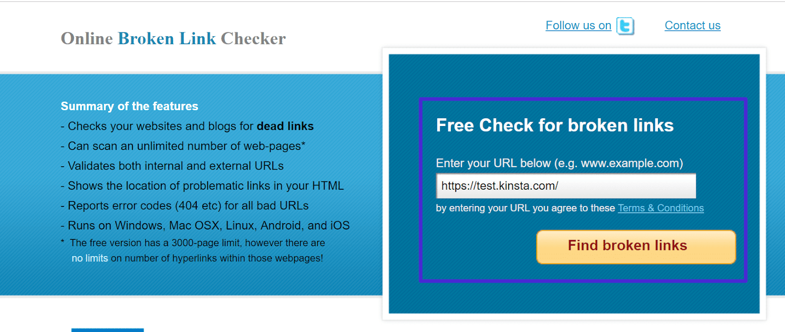 Thêm URL trang web của bạn vào BrokenLinkCheck.com
