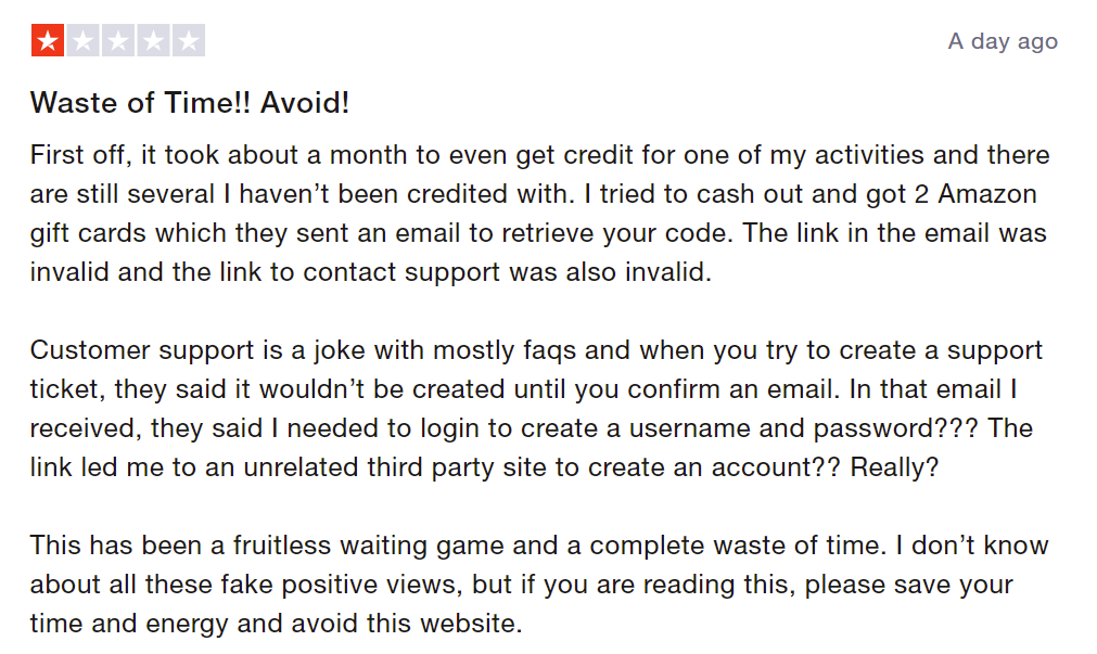 1-star InboxDollars review says it's a waste of time and avoid it.
