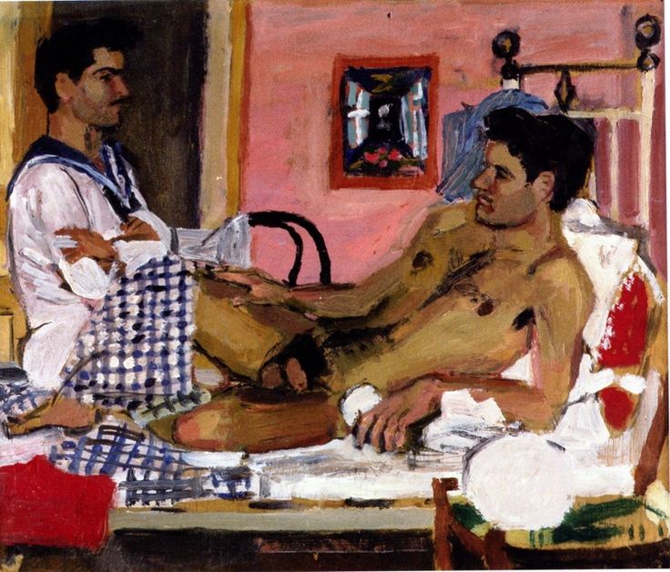 Sailor sitting with lying nude youth (1948). Yiannis Tsarouchis.jpg