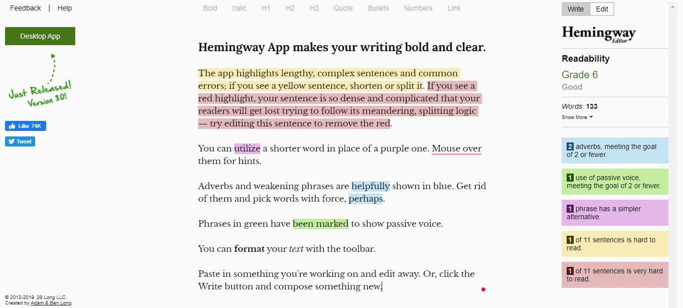 Hemingway  is a blogging and marketing tool