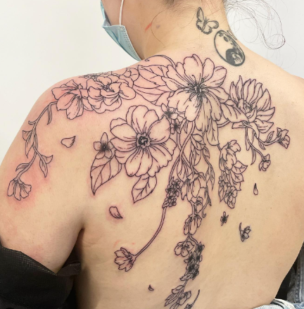 Floral Back Upper Tattoos Design