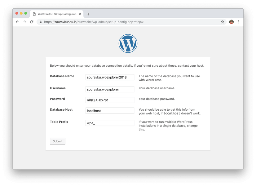 wordpress 5 phút cài đặt 3 nhập chi tiết cơ sở dữ liệu