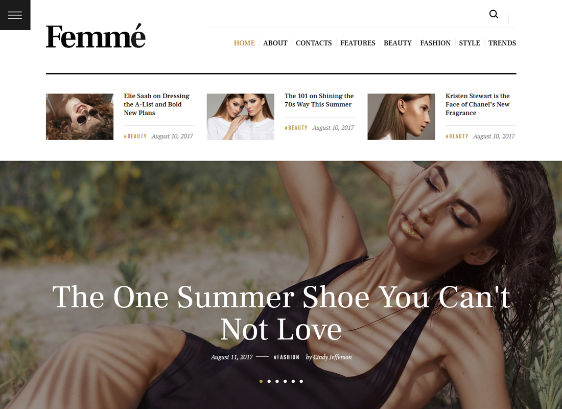 Femme - Un tema de WordPress para revistas y blogs de moda en línea