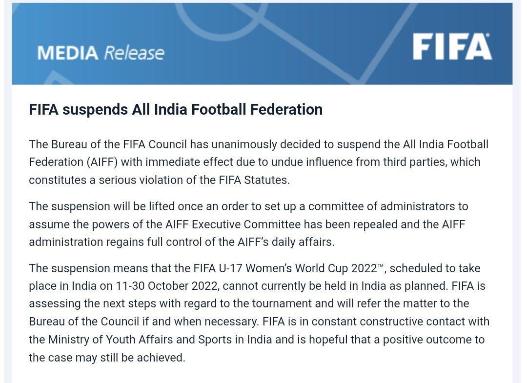 The media release stated that FIFA is in contact with the Indian government