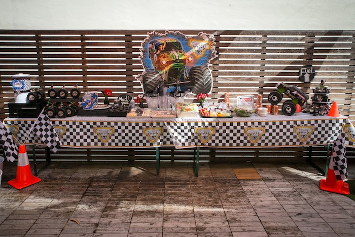 Food, beverage and snack table from a Monster Truck Birthday Party on Kara's Party Ideas | KarasPartyIdeas.com (24)