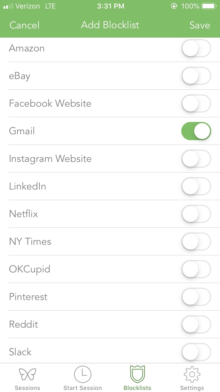 Select to block email or other email apps