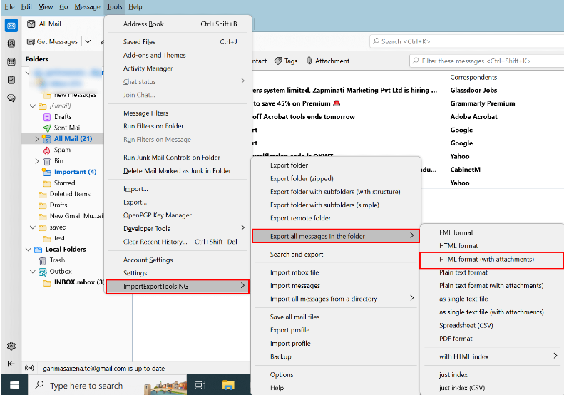 Export all the messages in the folder and click HTML format(with attachments)
