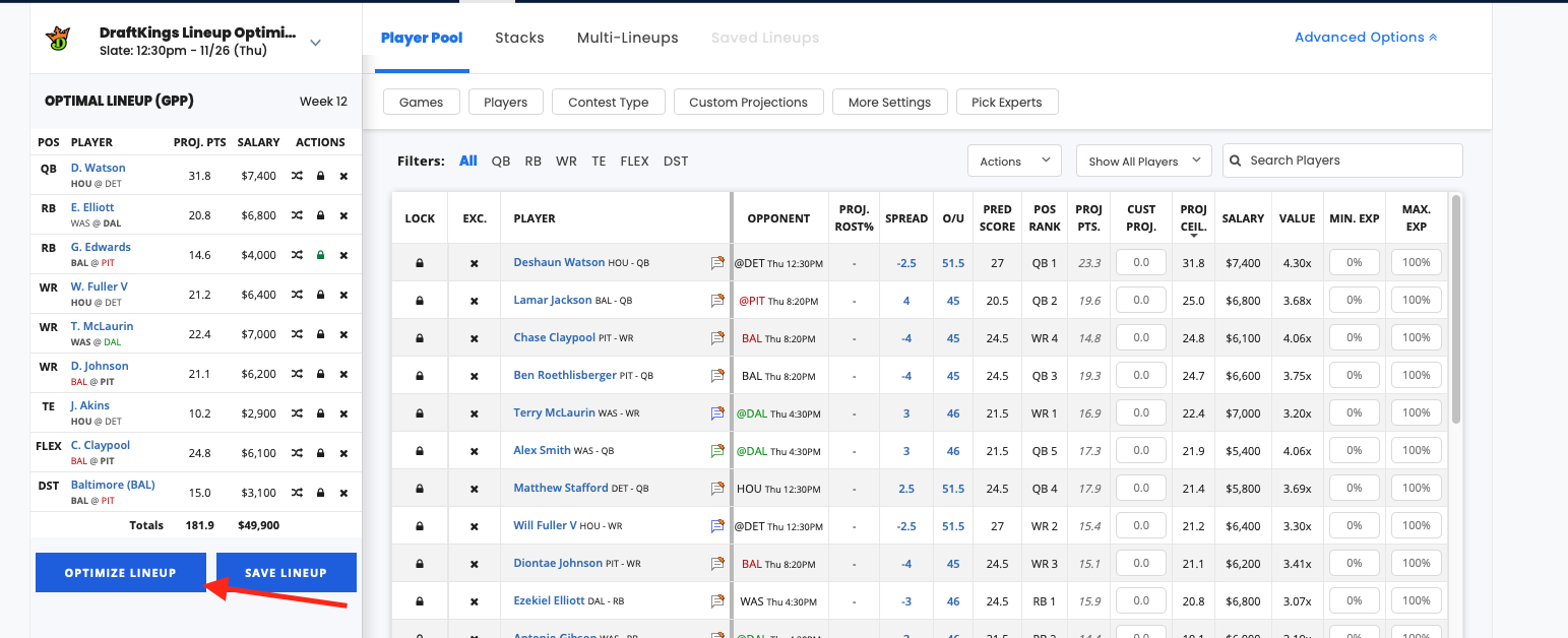 [11/24/2020] DFS Lineup Optimizer Generate Winning Lineups!