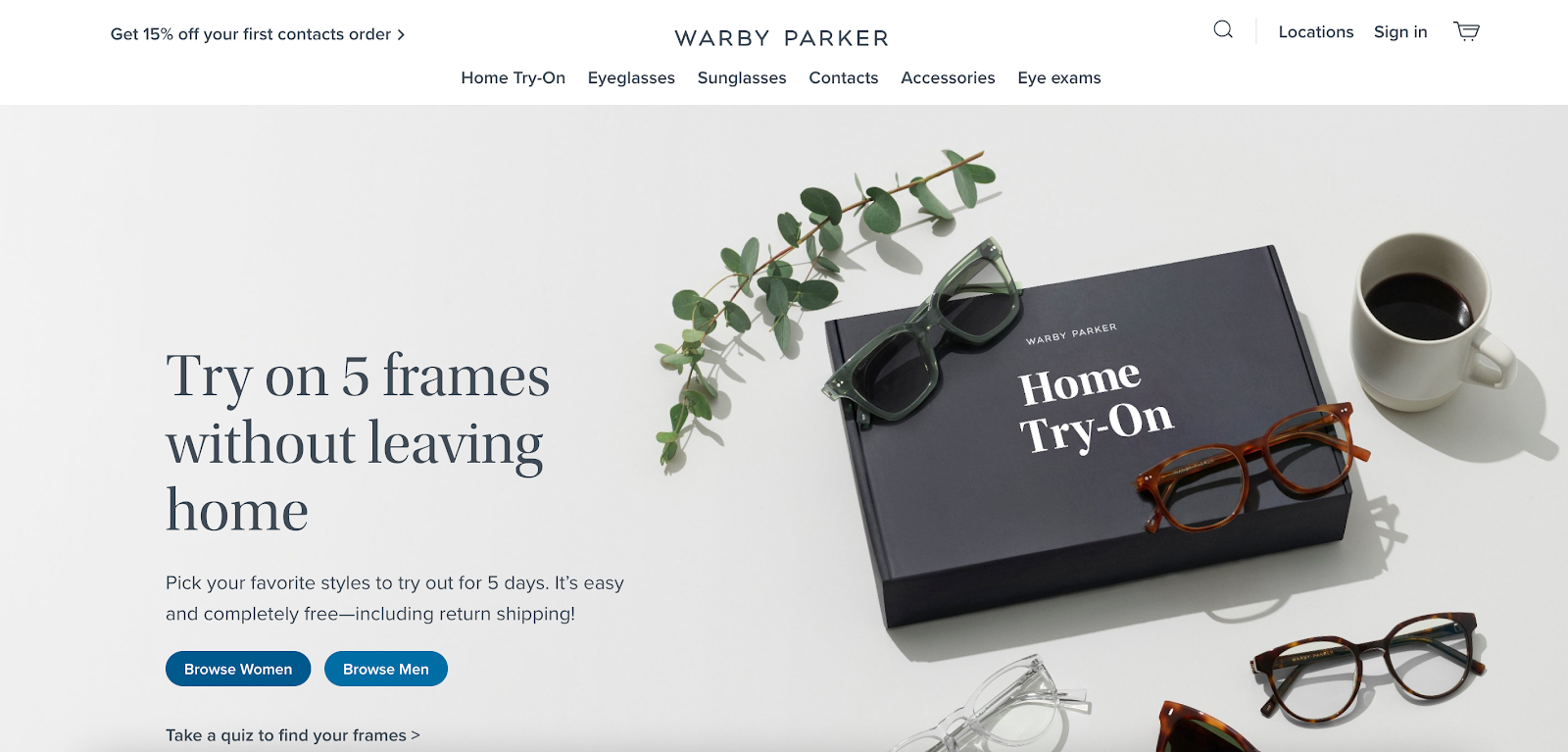 Hero image example from Warby Parker