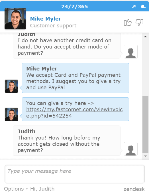 Screenshot of FastComet Customer Support