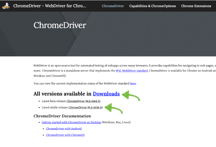 Steps to Download ChromeDriver - recent stable ChromeDriver and beta release