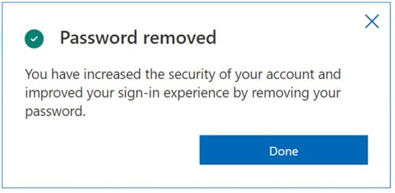 Notificación de la aplicación Microsoft Authenticator que confirma la eliminación de la contraseña del usuario.