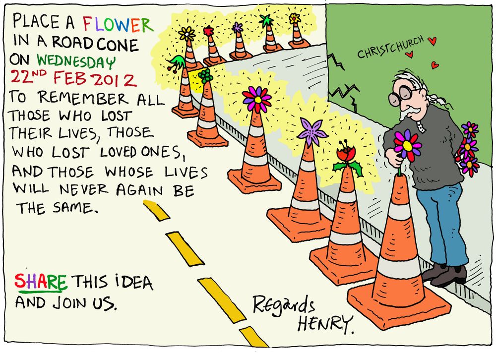 TMP019484; Cartoon, 'Place a flower in a road cone'; 8 February 2012; Sunderland, Henry