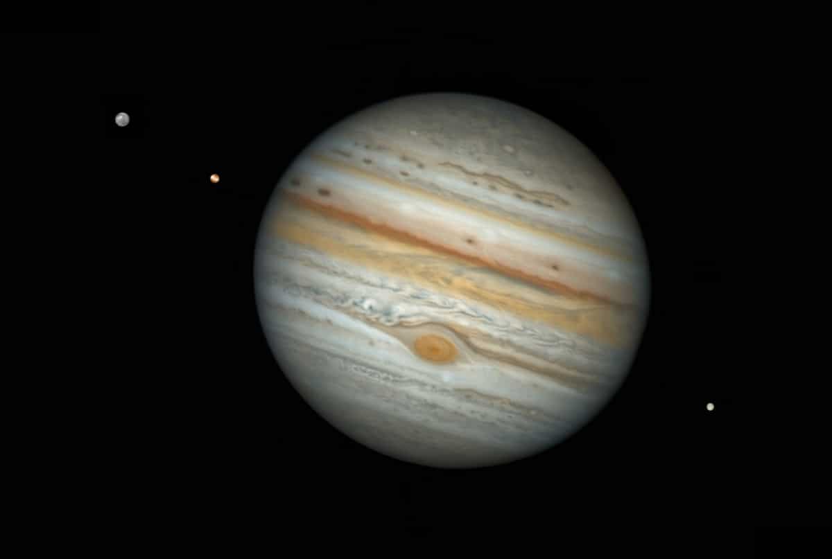 Jupiter Alongside Three of Its Largest Moons