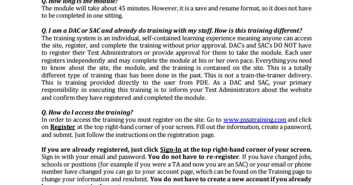 PSSA Test Administrator Training Module FAQ.pdf