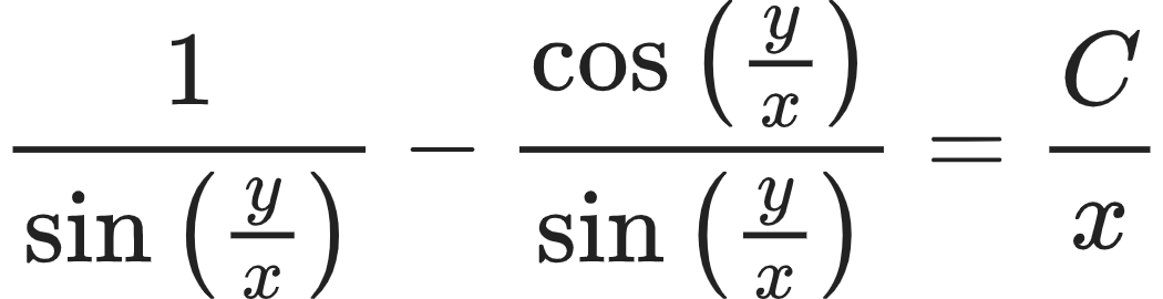 {"font":{"color":"#222222","family":"Arial","size":10},"type":"align*","code":"\\begin{align*}\n{\\frac{1}{\\sin\\left(\\frac{y}{x}\\right)}-\\frac{\\cos\\left(\\frac{y}{x}\\right)}{\\sin\\left(\\frac{y}{x}\\right)}}&={\\frac{C}{x}}\t\n\\end{align*}","id":"16-1-0-0-0-1-0-1-0-0-0-1-1-1-1-0-0","ts":1604146419412,"cs":"JAZE71G0zcnnjvt3E4xKtQ==","size":{"width":174,"height":44}}