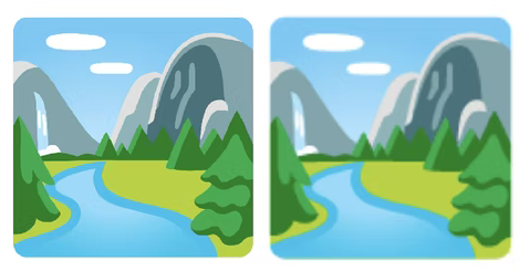 COLRv1 벡터 그림 이모티콘(왼쪽)과 비트맵 그림 이모티콘