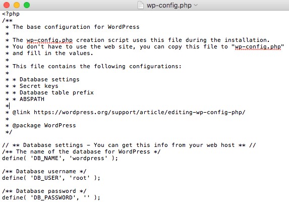 Criação do arquivo wp_config em MacOS
