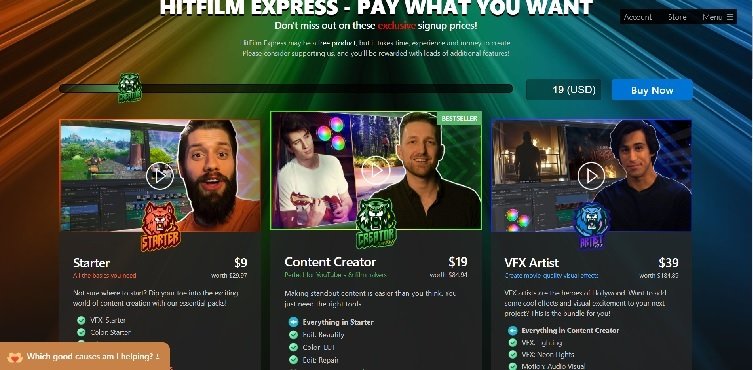 Página de precios de HitFilm Express
