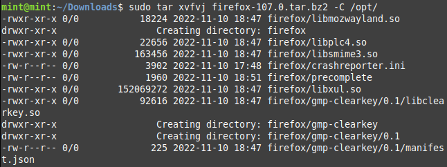 extract firefox tar file