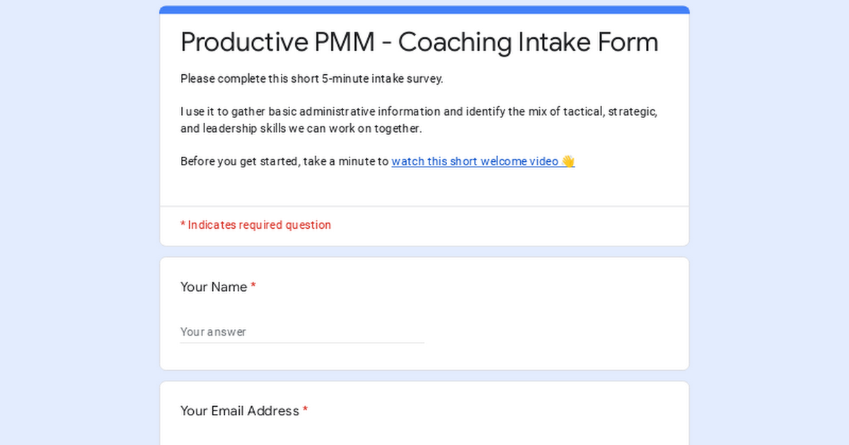 Productive PMM - Coaching Intake Form