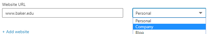 A screenshot of the website URL dialogue box on LinkedIn