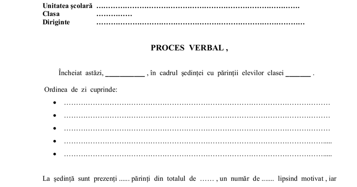 Model Proces Verbal Sedinta Cu Parintii Cursuri Online 1035