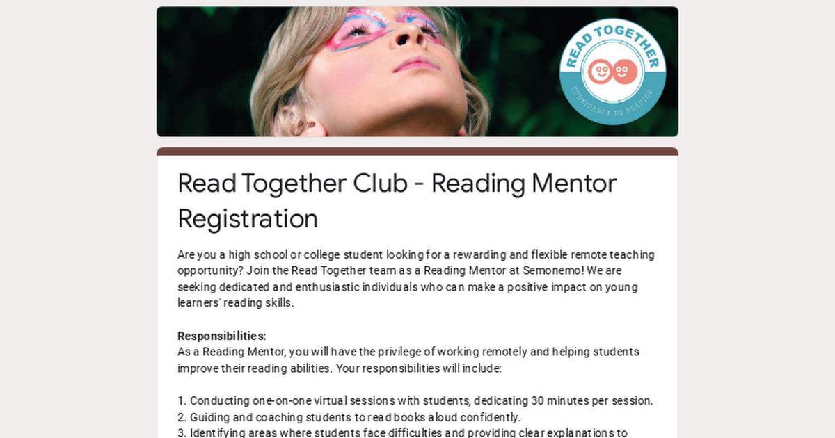Read Together Club - Reading Mentor Registration
