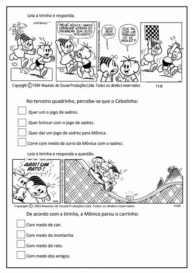 Leitura e Interpretação de Tirinhas - Atividades para imprimir