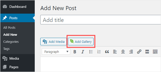 Adicionando uma galeria Envira no editor clássico