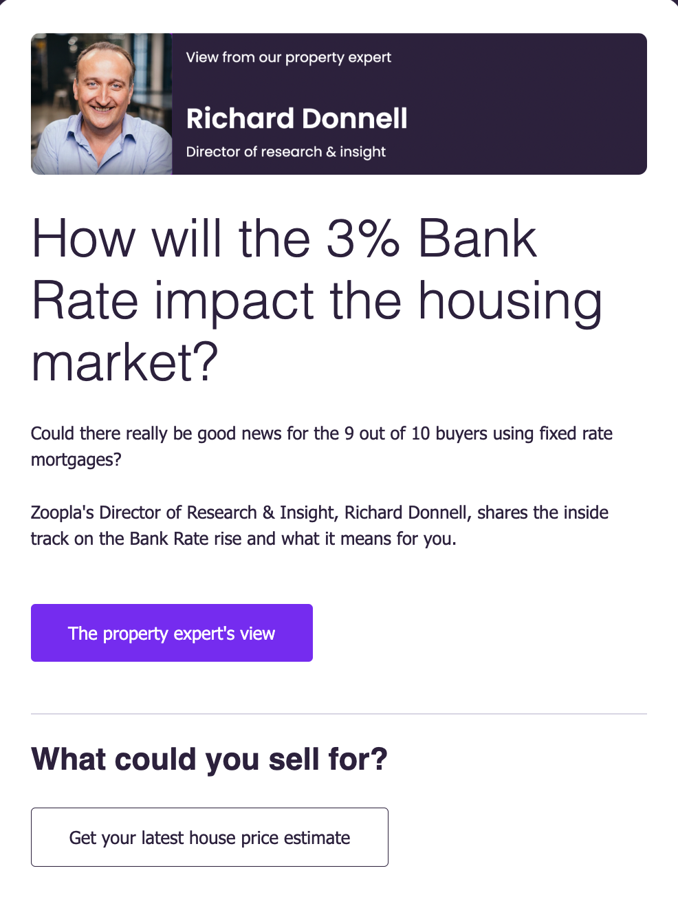 real estate newsletter screenshot from Zoopla