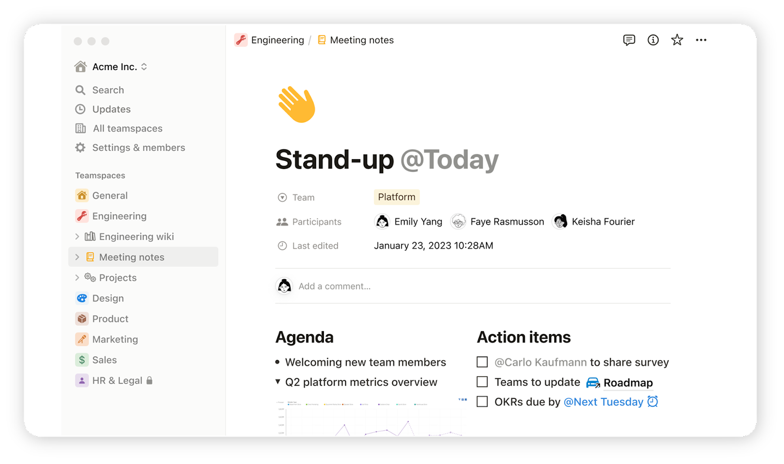 Stand-up template in Notion