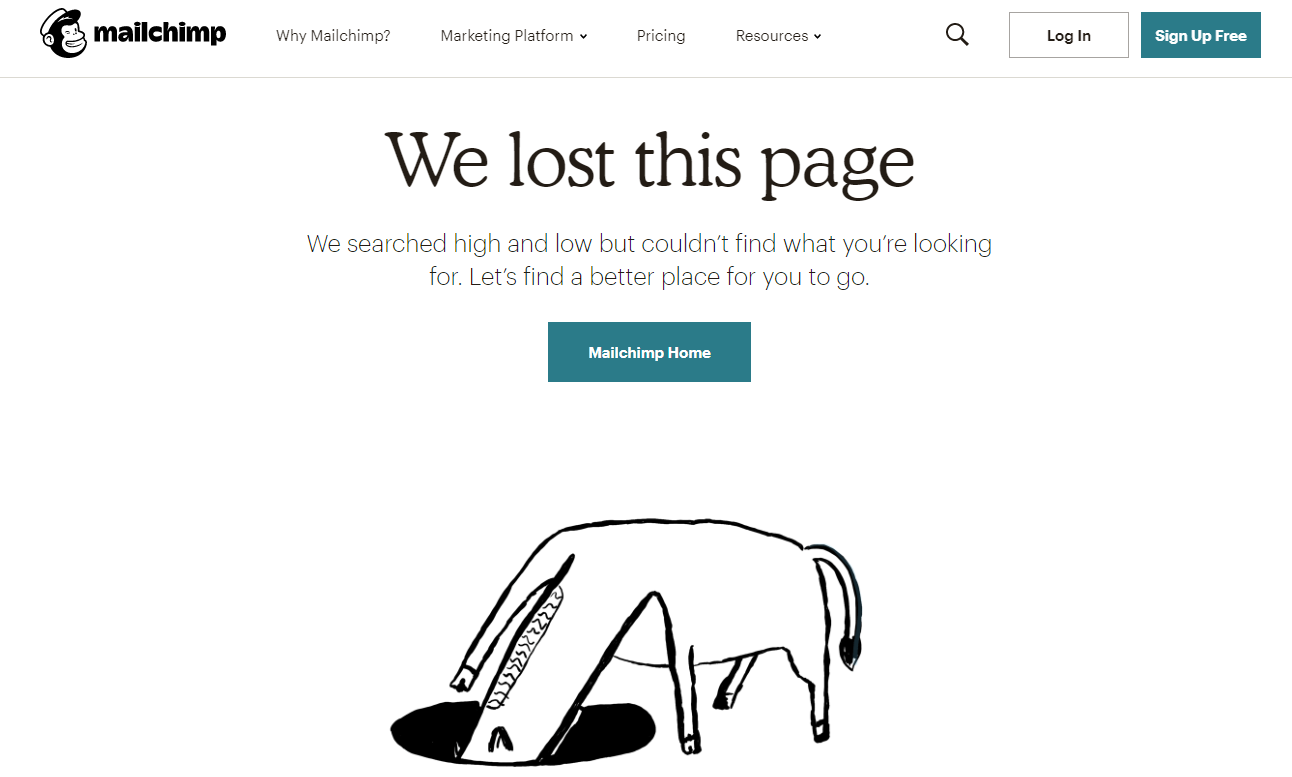 Mailchimp lost page error example