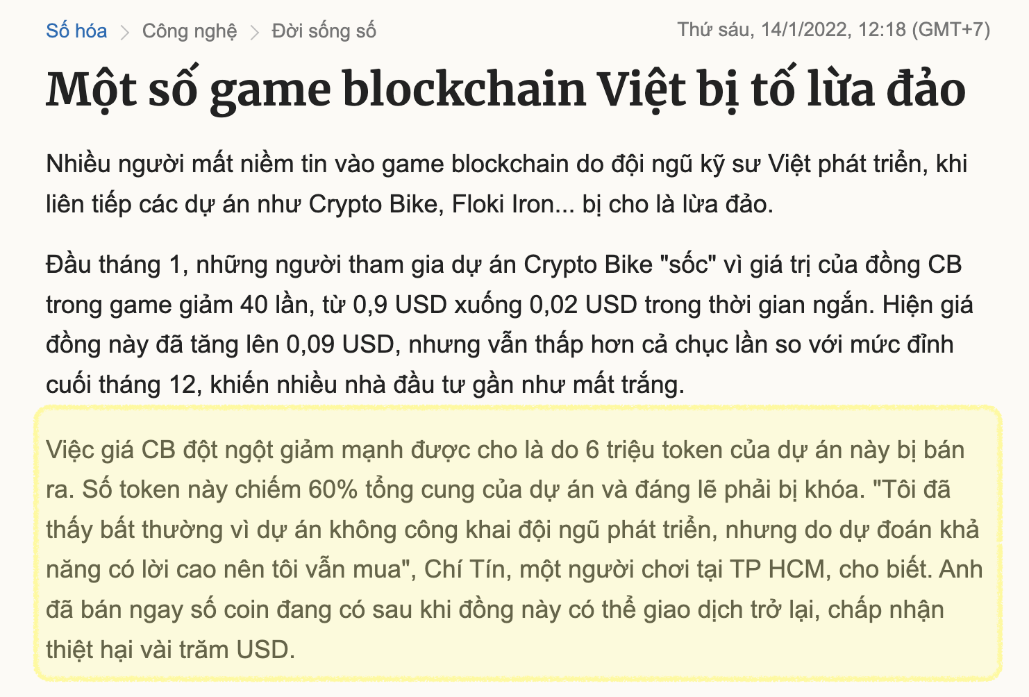 <a href="https://vnexpress.net/mot-so-game-blockchain-viet-bi-to-lua-dao-4415913.html">Một số game blockchain Việt bị tố lừa đảo - VnExpress Số hóa</a>