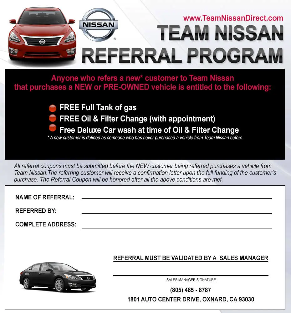An example of referral campaigns for automotive lead generation by Nissan