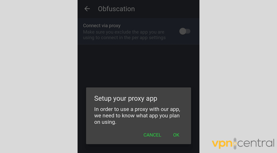 PIA setup your proxy app pop-up message