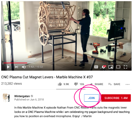 Nút tham gia trên Kênh YouTube