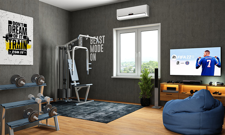 Entertainment room decor for a fitness enthusiast