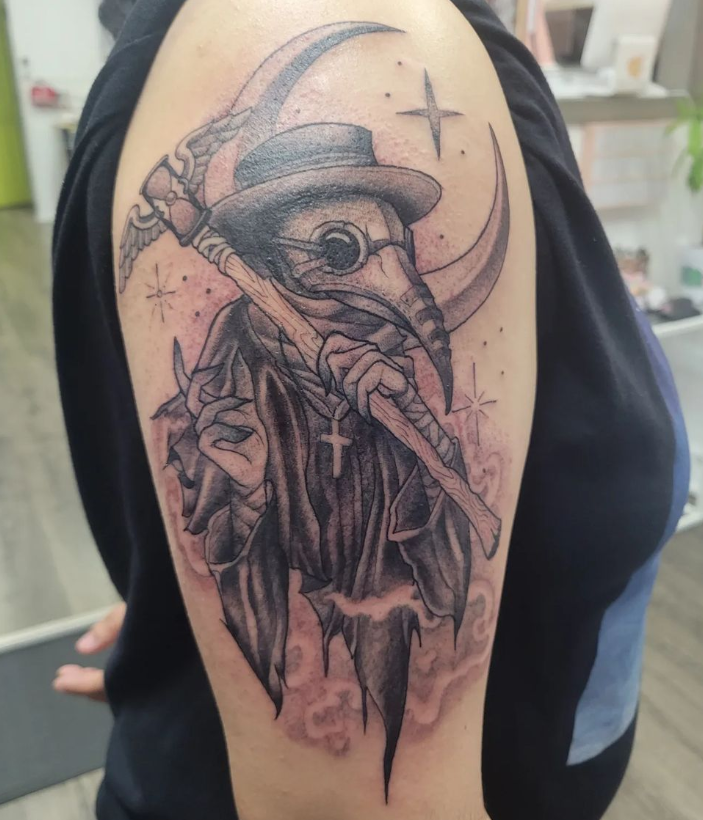 Plague Doctor With Moon Tattoo