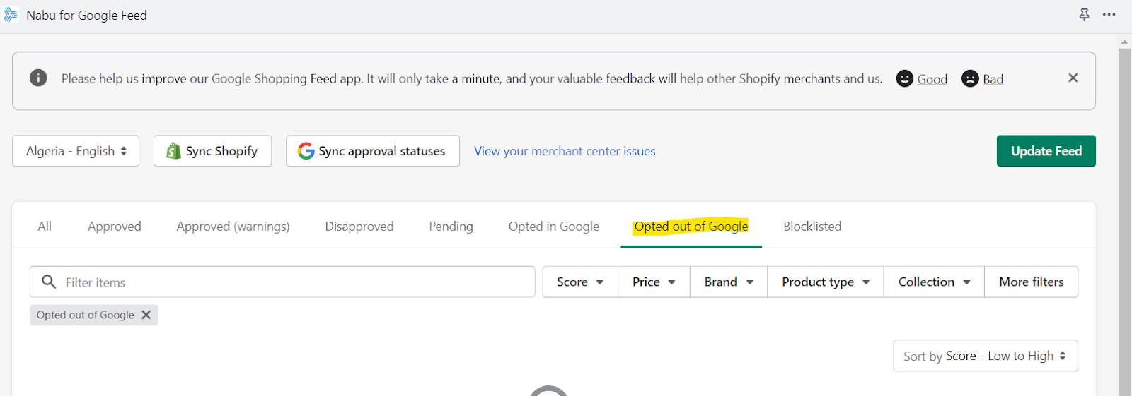 exclude products from Google shopping feed data
