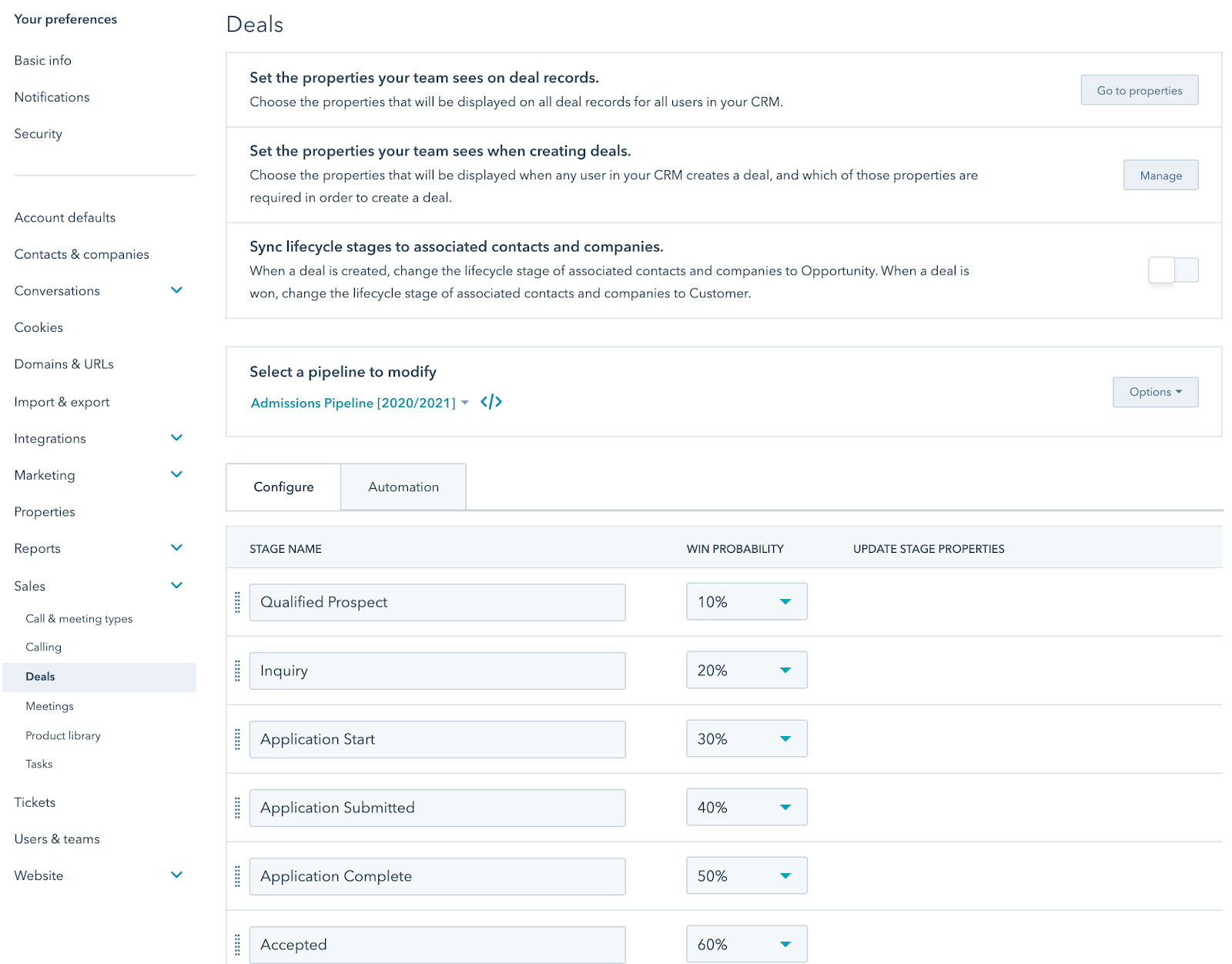 customizing HubSpot's deals page