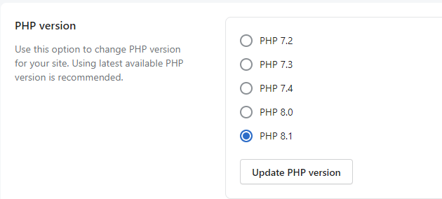 PHP version