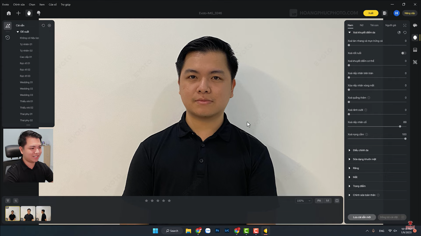 Chỉnh sửa ảnh xóa nọng cằm bằng AI