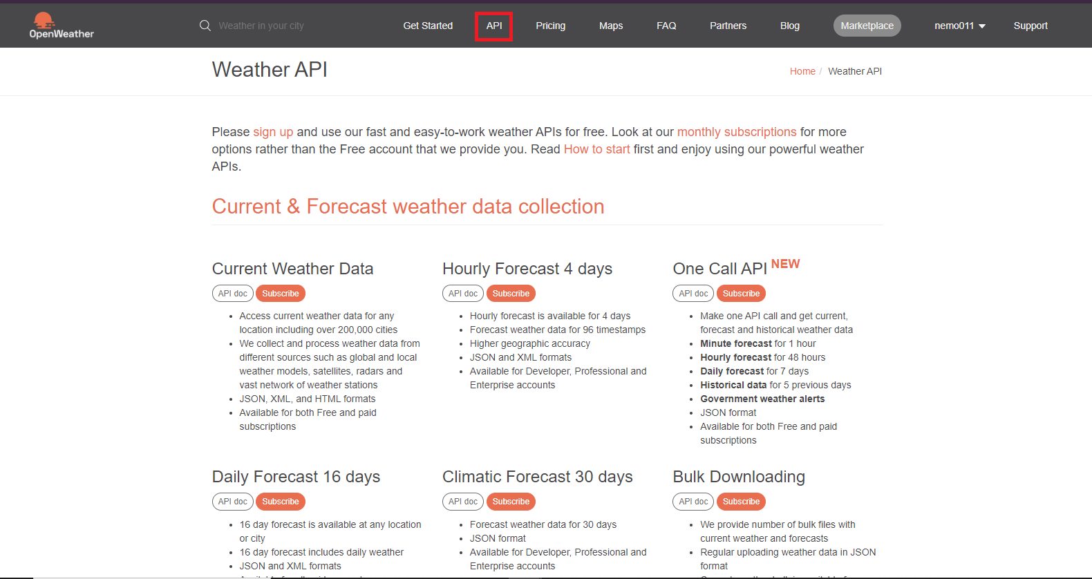 use weather API for data