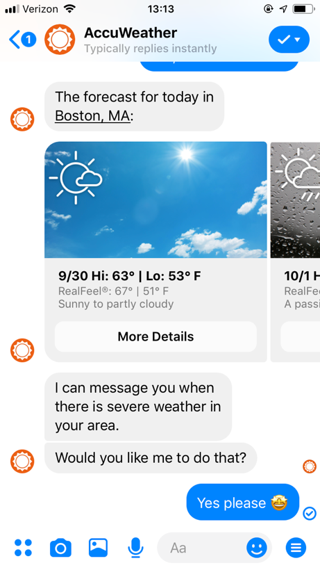 popular chatbots accuweather bot