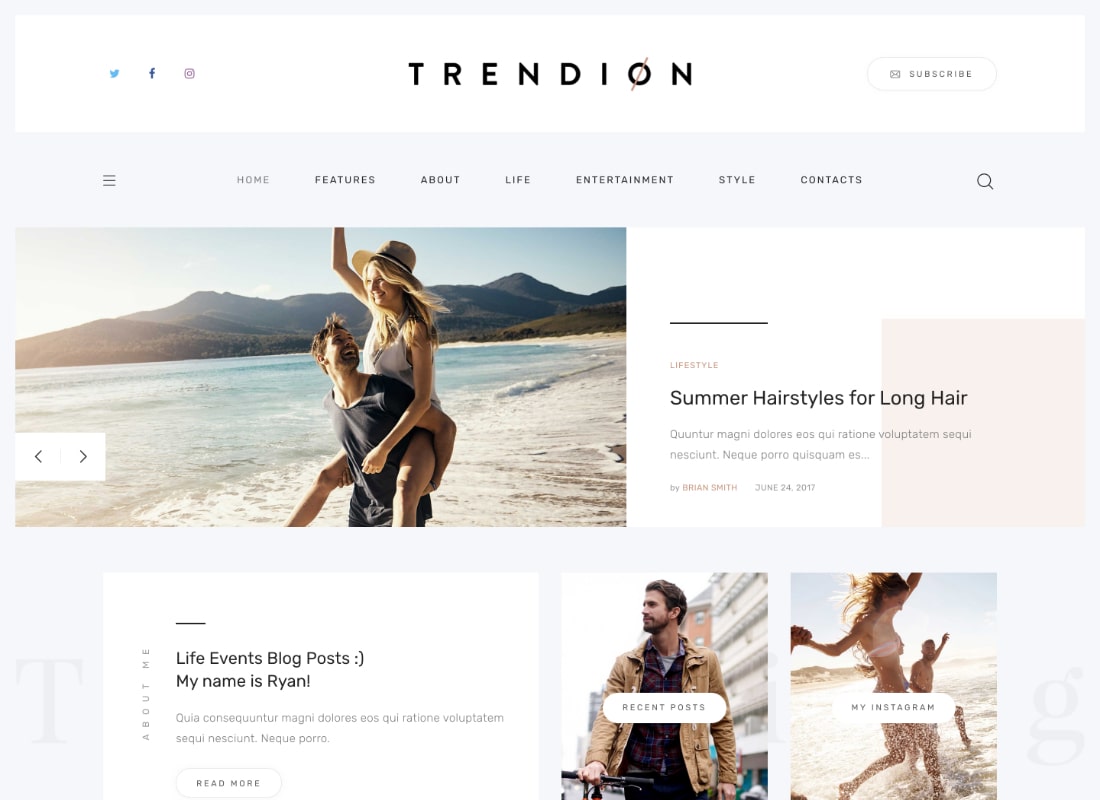 Trendion |  Un tema de WordPress para blogs y revistas de estilo de vida personal