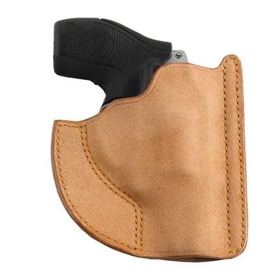 Light brown pocket carry holster with a pistol inside